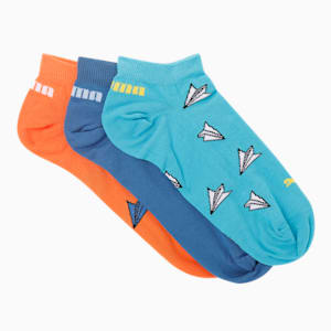 PUMA Aero Graphic Unisex Sneaker Socks Pack of 3, Scuba Blue/ Carrot/ Star Sapphire, extralarge-IND