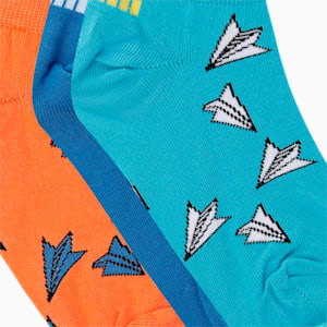 PUMA Aero Graphic Kid's Sneaker Socks Pack of 3, Scuba Blue/ Carrot/ Star Sapphire