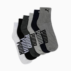 PUMA Half Terry Unisex Ankle Length Socks Pack of 6, White/ Black/Dark grey /M Grey/ L grey/navy