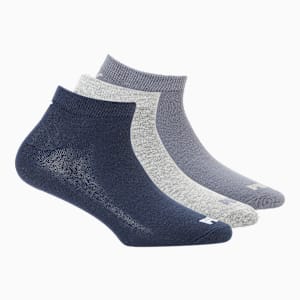 Plain Sneaker Socks Pack of 3, Peacoat /Light Grey Heather/Night shadow blue, extralarge-IND
