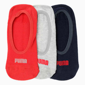 PUMA Footie Unisex Socks Pack of 3, Peacoat/ High risk Red / light grey heather