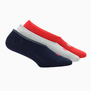 PUMA Footie Unisex Socks Pack of 3, Peacoat/ High risk Red / light grey heather