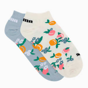 PUMA INTL Graphic Women's Sneaker Socks Pack of 2, Forever Blue/ Egg Nog