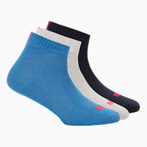 PUMA Plain Quarter Unisex Socks Pack of 3, Peacoat/Light Grey Heather/Strong Blue