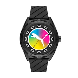 Reloj PUMA Street de silicona negra con tres manecillas, Black