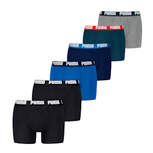 Assorted PUMA men's trunks with a branded waistband, stacked in a staggered display.