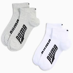 Grey and white PUMA socks with a black logo for adults.