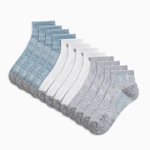 Women's Half-Terry Quarter Length Crew Socks (6 Pairs), GREY / BLUE, extralarge