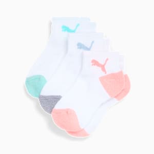 PUMA Big Kids' Half-Terry Quarter Crew Socks (3 Pairs), WHITE / PINK, extralarge
