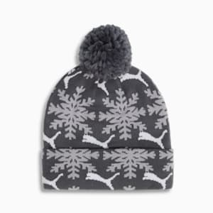 Fair Isle Winter Pom Pom Snowflake Beanie, DARK GREY, extralarge