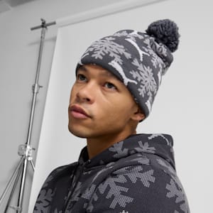 Fair Isle Winter Pom Pom Snowflake Beanie, DARK GREY, extralarge