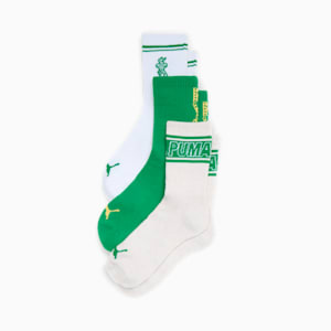 Women's Half-Terry Low Crew Length Socks (3 Pairs), GREEN / YELLOW, extralarge