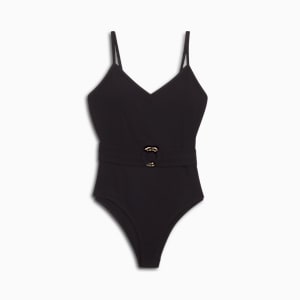 Women's Belted One Piece Swimsuit, PUMA BLACK, extralarge