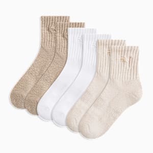 PUMA Women's Quarter Crew Socks (3 Pairs), LIGHT BEIGE, extralarge