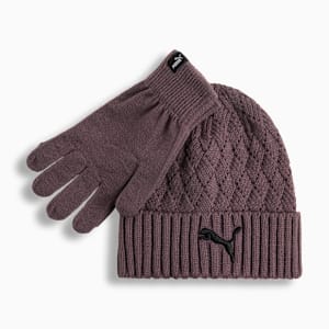 Stone Beanie Glove Set Youth, PURPLE/BROWN, extralarge