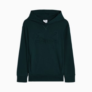 PUMA Essentials Embossed Big Kids' Cotton Fleece Hoodie, GREEN TERRAIN, extralarge