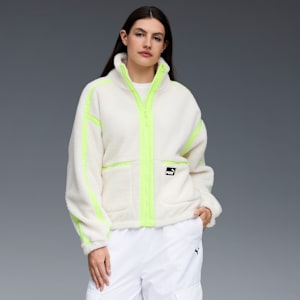 Sherpa Fleece Jacket W/ Wove Women, CREAM/GREEN, extralarge