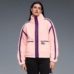Sherpa Fleece Jacket W/ Wove Women, BRIGHT PINK, extralarge