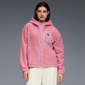 Chamarra de tejido polar con capucha para mujer, DARK PINK, extralarge