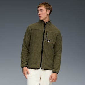 Chamarra de tejido polar en bloques de color para hombre, GREEN/BROWN, extralarge