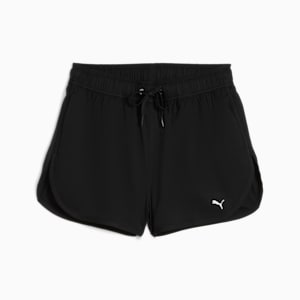 Black PUMA women's running shorts with elasticated waistband and logo detail.