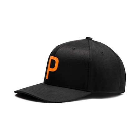 Throwback P 110 Men's Golf Cap, Puma Black-Vibrant Orange, small-SEA