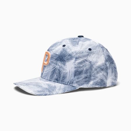 P 110 Palms Men's Golf Cap, Dark Denim-Cantaloupe, small-SEA