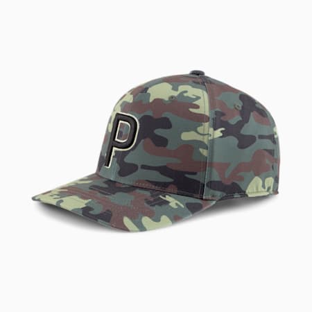 Camo Printed P Snapback Men's Golf Cap, Thyme, small-AUS