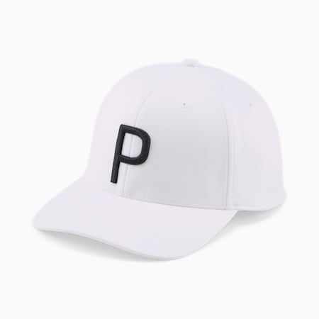 Men's P Golf Cap, White Glow-PUMA Black, small-AUS
