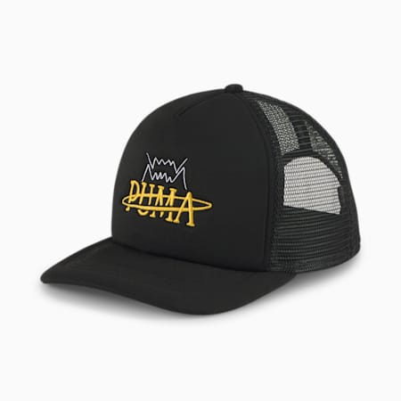 Basketball Unisex Trucker Cap, PUMA Black-PUMA Black, small-AUS