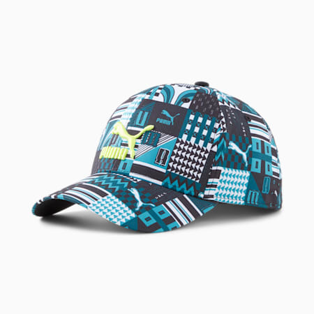 PUMA x DAVIDO Cap, PUMA Black-Deep Aqua-AOP, small-DFA