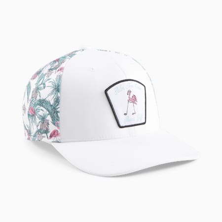 PUMA x PALM TREE CREW Men's Flamingo Golf Cap, White Glow-SHOCKING PINK, small-SEA