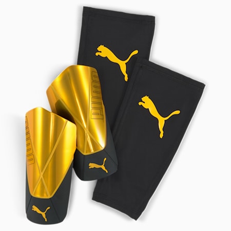 ftblNXT PRO Flex Sleeve Shin Guards, ULTRA YELLOW-Puma Black, small-SEA