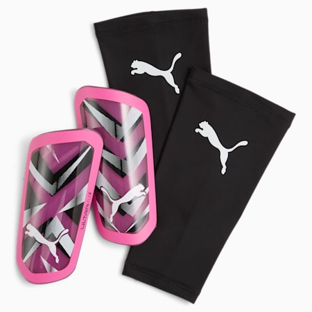 ULTRA Flex Sleeve Football Shin Guards, Poison Pink-PUMA White-PUMA Black, small