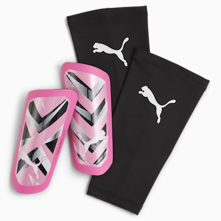 ULTRA Light Sleeve Football Shin Guards, Poison Pink-PUMA White-PUMA Black, small