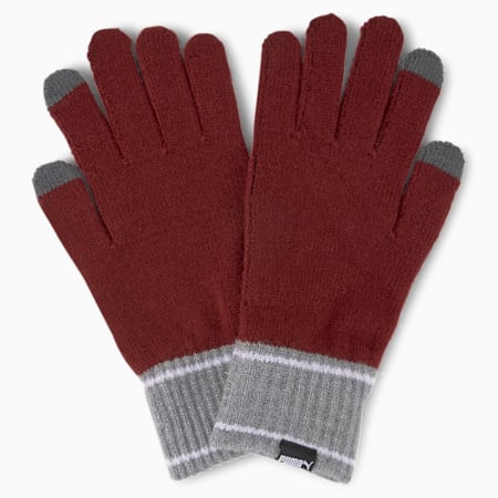 PUMA Knit Unisex Gloves, Intense Red-Medium Gray Heather, small-IND