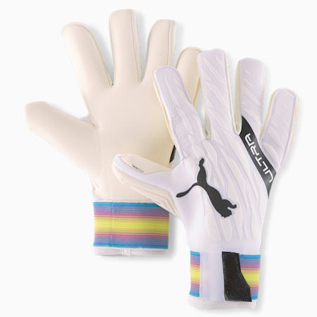 ULTRA Grip 1 Hybrid Pro Goalkeeper Gloves, Puma White-Puma Black-Ocean Dive-Deep Orchid-Yellow Alert, small