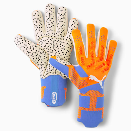 FUTURE Ultimate Negative Cut Unisex Football Goalkeeper Gloves, Ultra Orange-Blue Glimmer, small-AUS