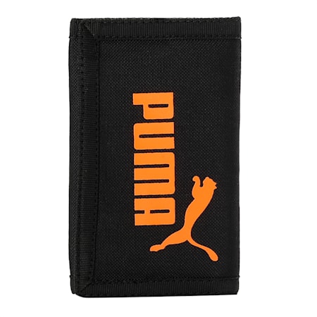 PUMA Tri-Fold Unisex Wallet, Puma Black-Vibrant Orange, small-IND