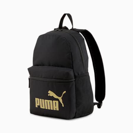 Phase Backpack, Puma Black-Golden logo, small-PHL