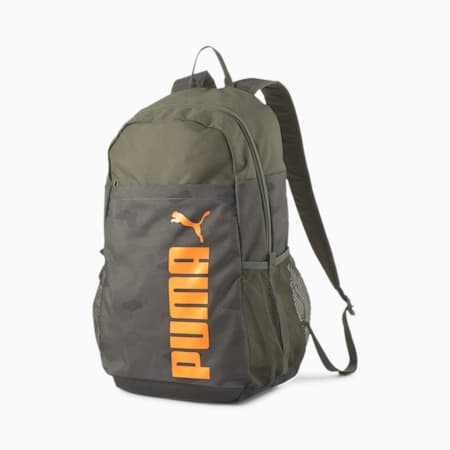 PUMA Style Backpack, Forest Night-Camo AOP w Orange Pop, small-SEA