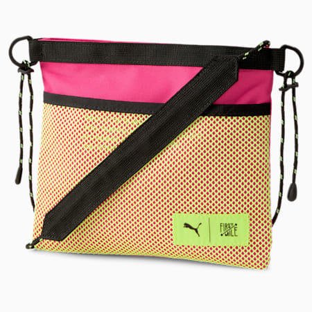 PUMA x FIRST MILE Sacoche Waist Bag, Puma Black-Glowing Pink-Fizzy Yellow, small-SEA