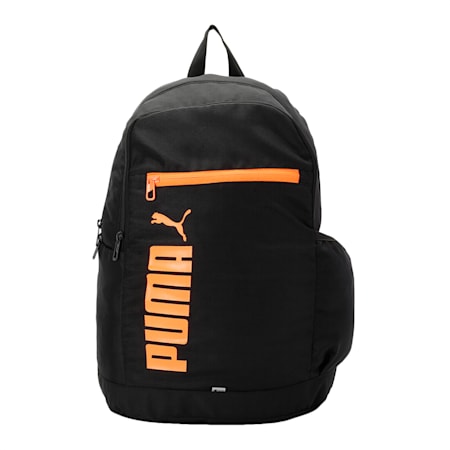 PUMA Casual Unisex Backpack III, Puma Black-Vibrant Orange, small-IND