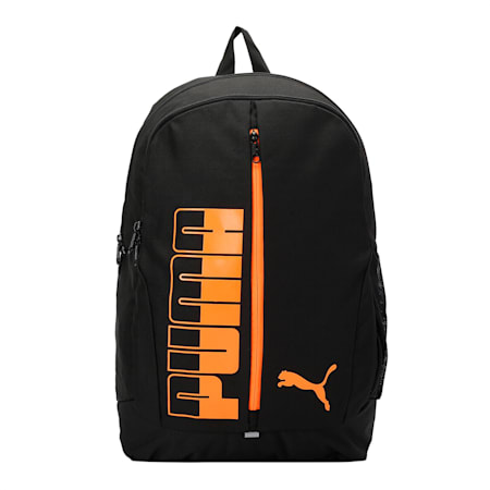 PUMA Unisex Laptop Backpack III, Puma Black-Vibrant Orange, small-IND