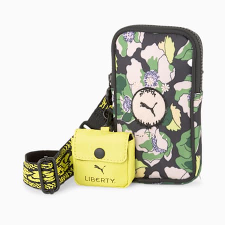 PUMA x LIBERTY Damentasche mit mehreren Beuteln, Puma Black-Sulphur Spring-AOP, small