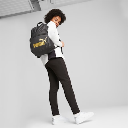 กระเป๋าเป้สะพายหลัง PUMA Phase Backpack, PUMA Black-Golden Logo