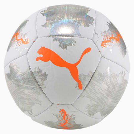 PUMA Spin Mini Soccer Ball, Puma White-Shocking Orange-Vaporous Gray, small