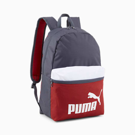 PUMA Phase Colorblock Backpack, Galactic Gray-Intense Red-PUMA White-Intense Red, small-SEA