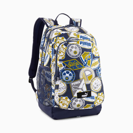 PUMA Academy Backpack, PUMA Navy-Soccer Badges AOP, small