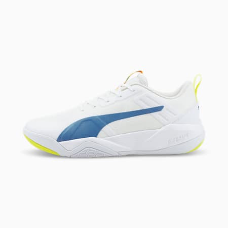 Eliminate Pro Indoor Sports Shoes, Puma White-Mykonos Blue-Yellow Alert-Neon Citrus, small